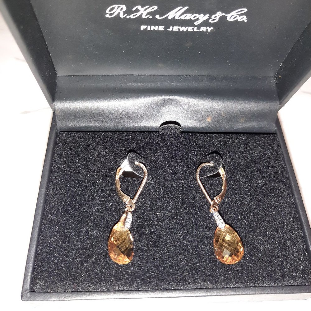 Macy's drop earrings with citrine and diamonds 14k